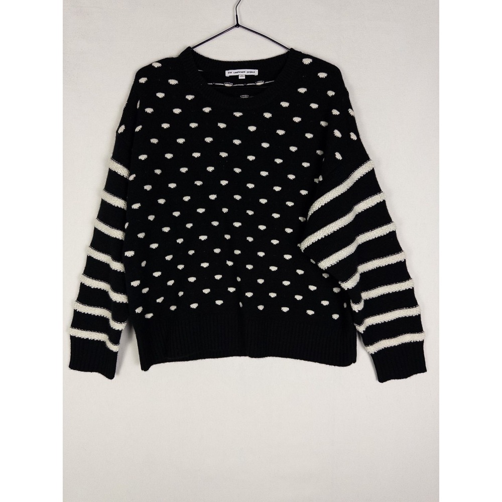 The Cashmere Project Pullover Womens M Stitched Polka Dot Stripe Crew Cashmere